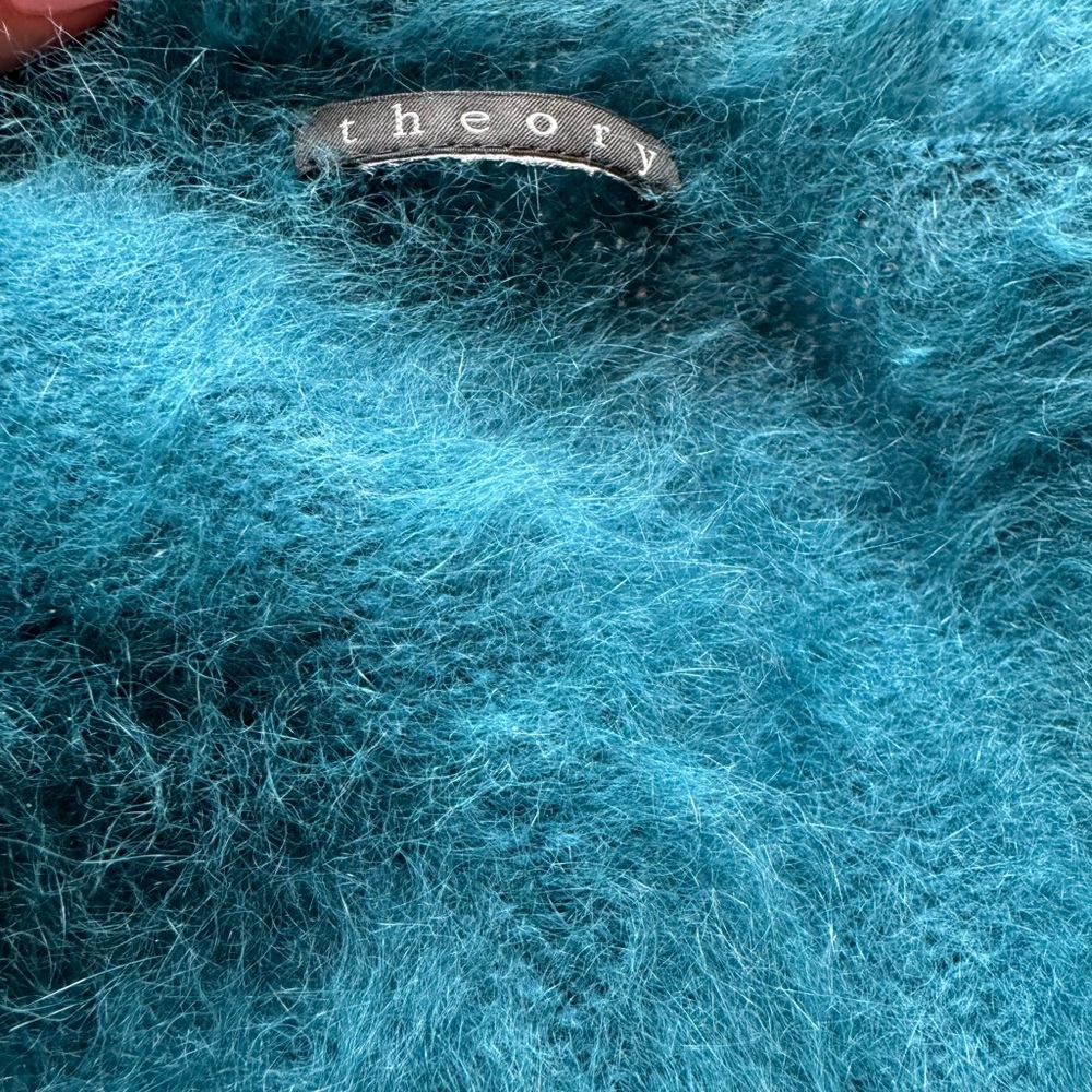 Theory Angora blend blue green v-neck sweater long sleeve fuzzy women’s small - Picture 4 of 9